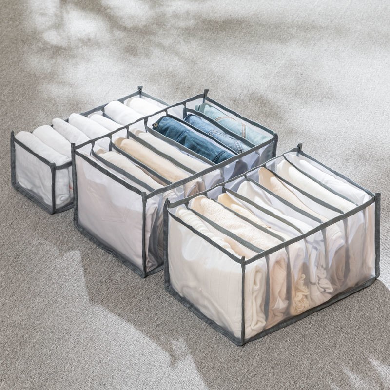 Bed-side storage artifact for clothes in the bedroom Clothes storage artifact Fabric T-shirt pants grid finishing box clothes