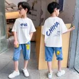 Хлопковая детская летняя мультяшная футболка с коротким рукавом для мальчиков для отдыха, 100% хлопок, подходит для подростков, впитывает пот и запах, круглый воротник, китайский стиль
