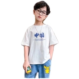 Хлопковая детская летняя мультяшная футболка с коротким рукавом для мальчиков для отдыха, 100% хлопок, подходит для подростков, впитывает пот и запах, круглый воротник, китайский стиль