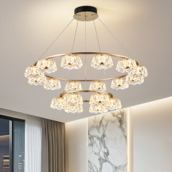 Modern Light Luxury Smart Eye-Protection Simple Luxury Living Room Chandelier Flower Series Rose Gold Elegant New Living Room Main Light