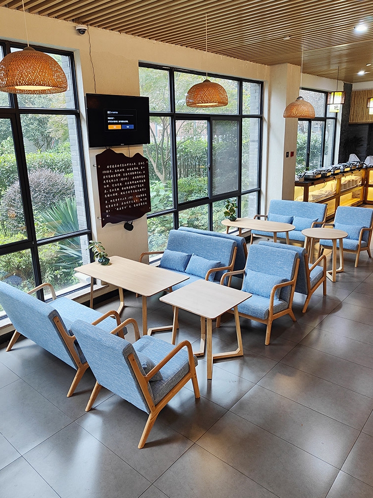 Casual coffee shop table and chair combination milk tea shop dessert shop catering furniture card seat solid wood reception negotiation sofa chair