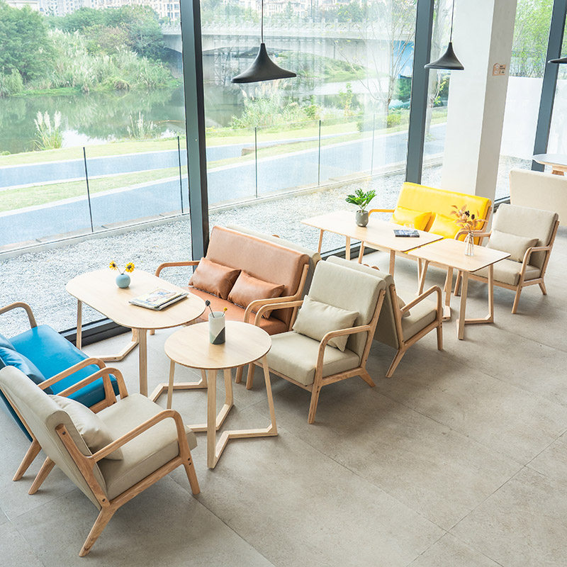Milk Tea Shop Table and Chair Combination Dessert Cafe Clothing Office Restaurant Negotiation Casual Double Card Seat Leather Sofa