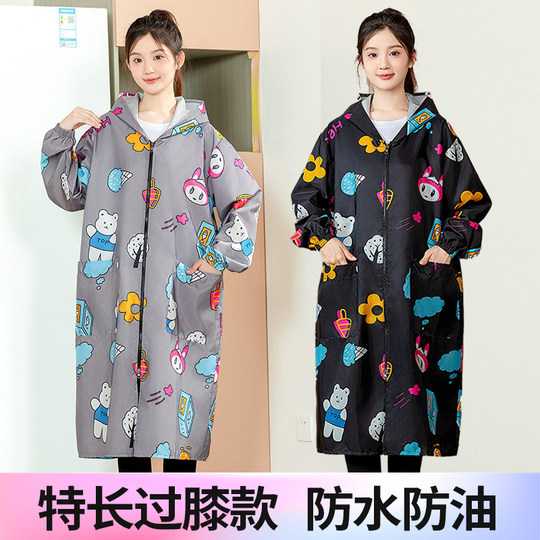 Manteau Extra long de dessin animé, smock imperméable et résistant à l'huile, manteau fin quatre saisons pour femmes, tablier de cuisine, vêtements de travail, nouvelle collection 2025