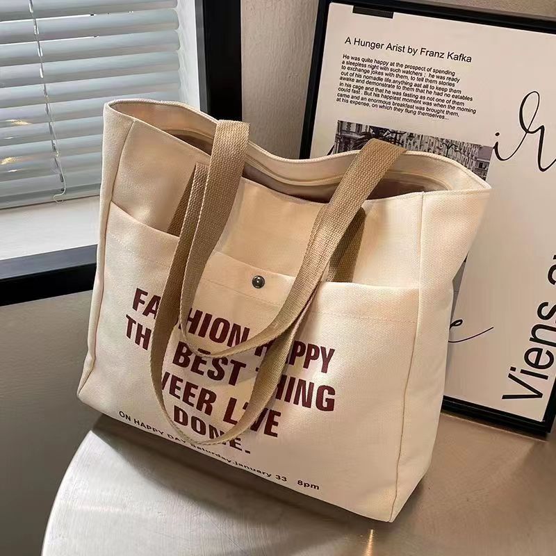 Large-Capacity Canvas Bag for Women 202 New Style Casual Lazy College Style Crossbody Bag Hand-Held Tote Bag Student School Bag