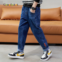 Childrens cowboy male Korean version 2021 spring autumn trend fashion cool fried street new childrens clothing mens blue jeans