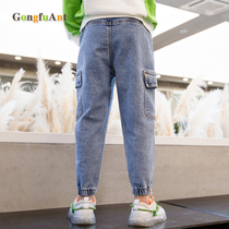 Childrens cowboy male Korean version 2021 Spring and Autumn new childrens clothing trend fashion cool fried Street Mens blue jeans