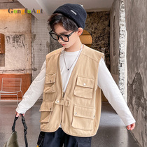 2021 Korean new childrens tooling cotton vest spring and autumn trend fried street boys cool street dance vest