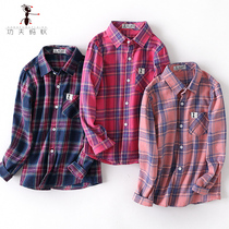 Korean version 2021 new spring and autumn womens shirt pink childrens plaid shirt long sleeve shirt handsome foreign tide