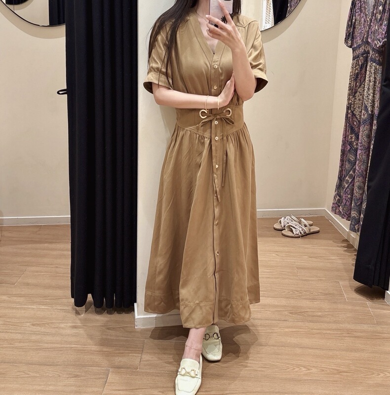 Bash2026 New Early Autumn Retro Melard Commuter Style Shirt Dress Short-Sleeved Waist-Cinching Dress 1H26Pari Bash2026 New Early Autumn Retro Melard Commuter Style Shirt Dress Short-Sleeved Waist-Cinching Dress 1H26Pari