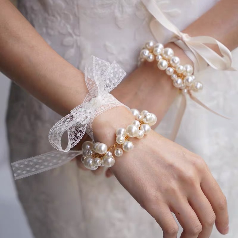 Pearl wrist flower wedding bride sister party banquet only beauty ribbon wrist wrist stage bracelet