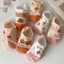 Day Series Socks Women Strawberry Boat Socks Slim summer cute cartoon Stealth Sox Soft girl Shallow Mouth Short Socks Student Female Tide