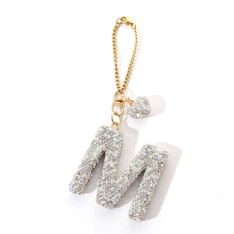 Diamond-Encrusted English 26-Letter Heart Pendant Bag Accessory Cup Chain Car Keychain DIY Combination Name Pendant