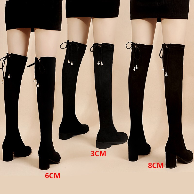 High-Heeled Slim Boots for Women 2022 New High Boots for Small People Autumn and Winter Fleece-Lined Elastic Over-The-Knee Boots