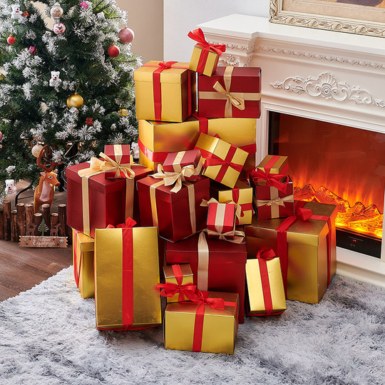 Christmas, New Year's Day Gift Box Window Props, Gold and Red Gift Box Set, Christmas Tree Decoration Box