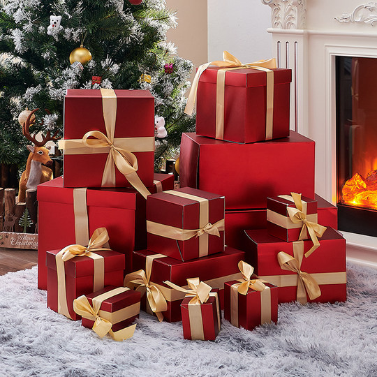 Christmas, New Year's Day Gift Box Window Props, Gold and Red Gift Box Set, Christmas Tree Decoration Box