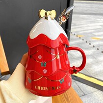 Christmas tree hat ceramic Mark cup with cover spoon cup birthday present send girlfriend Christmas series water glasses