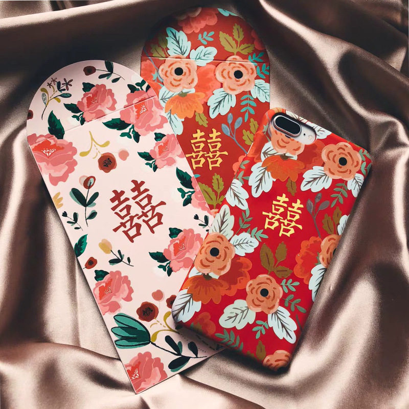 Wedding Wedding Celebration Double Festive Flowers Red Envelopes Creative Joy Character Red Envelopes Bags Wedding Gifts Gold Bags Li is a seal of hard paper