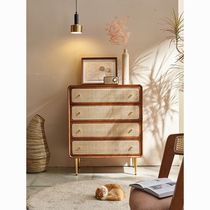 North wood and South Europe solid wood three-four-five drawer cabinet simple modern locker bedroom multi-functional bedside table rattan collection
