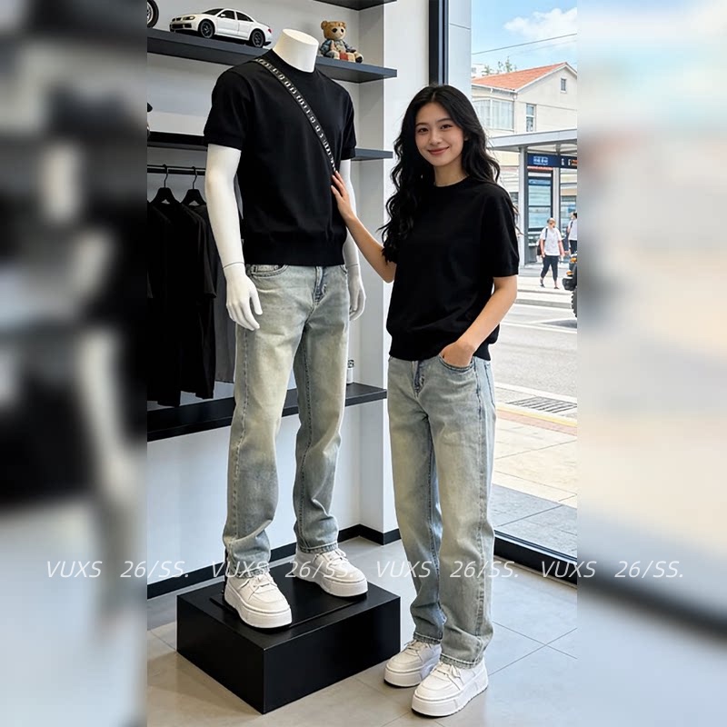 Light Luxury Light Blue Washed Straight-Leg Jeans for Men, Summer 2026, Thin Style, American High Street Narrow Fit, Slimming Long Pants