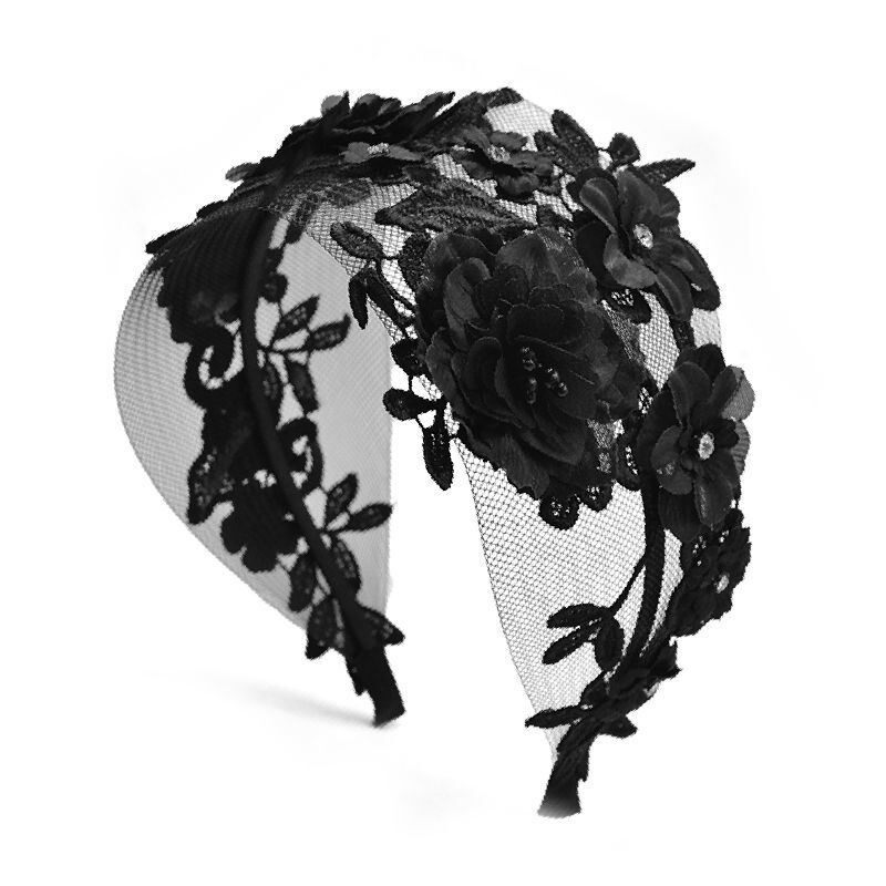 Cover White Hair Accessories Thin summer Shade White Hair God lace wide side haircut Mom Hair Clip Korean Edition Flowers Fairy