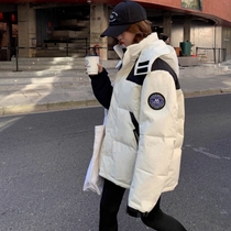 CHLENADY Contrast Color Parker Down Jacket Womens Winter 2023 New Design Sensational Street Couple Thickened White Jacket
