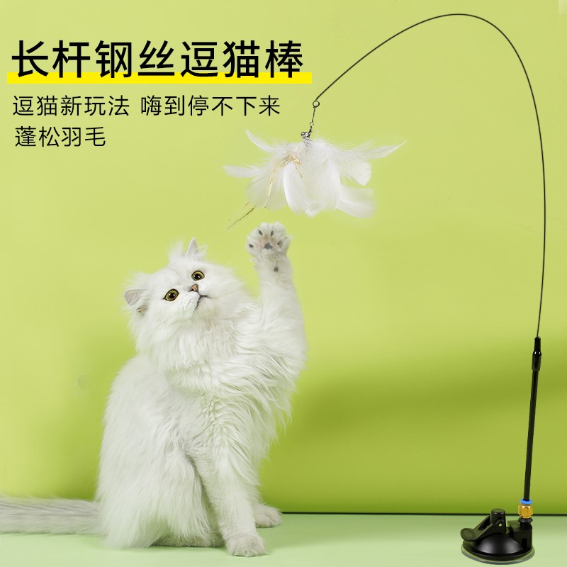 Wire Teasing Cat Stick Long Pole Feather can replace cat Toys Self-Hi relieving Smother Grinders Grinders Resistant to biting infant cat supplies