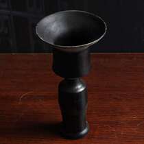 (Back view) Longshan black pottery antique hollow high-handled cup pottery eggshell pottery ornaments replica custom Bogu