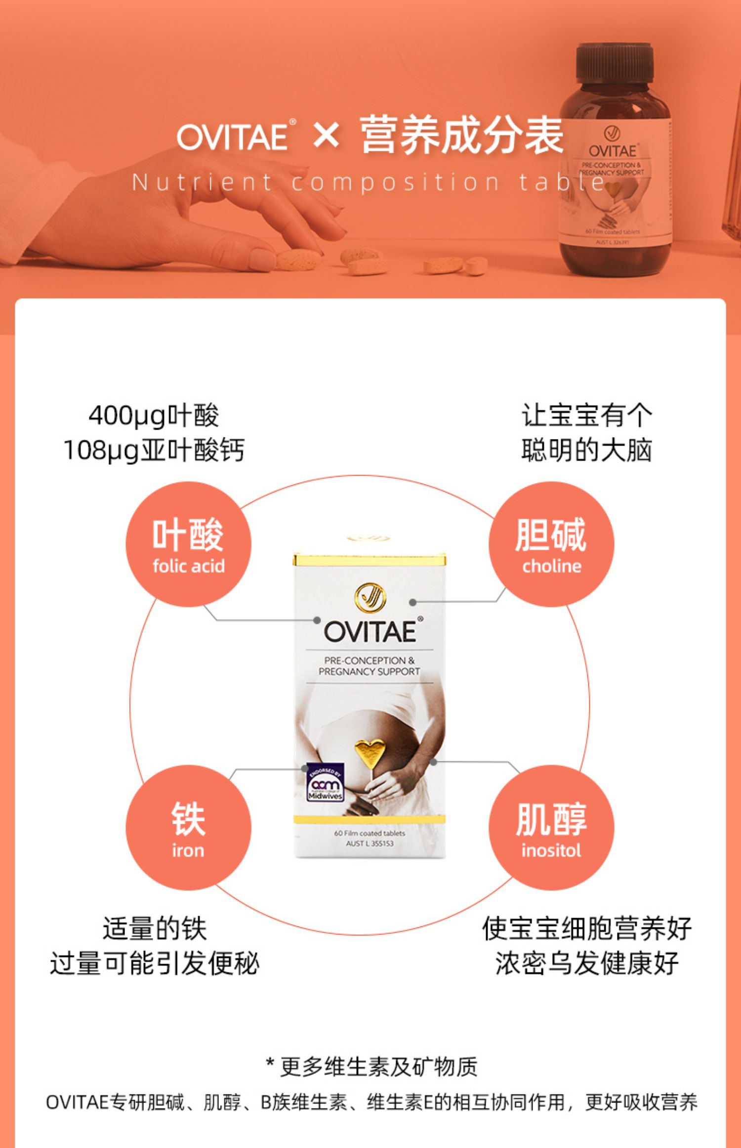 OVITAE  澳研金安叶酸片复合维生素