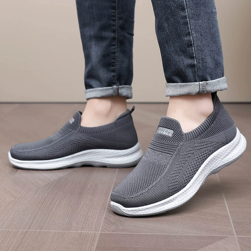 Нескользящие слипоны, дышащая спортивная обувь для отдыха для ходьбы, для среднего возраста, мягкая подошва