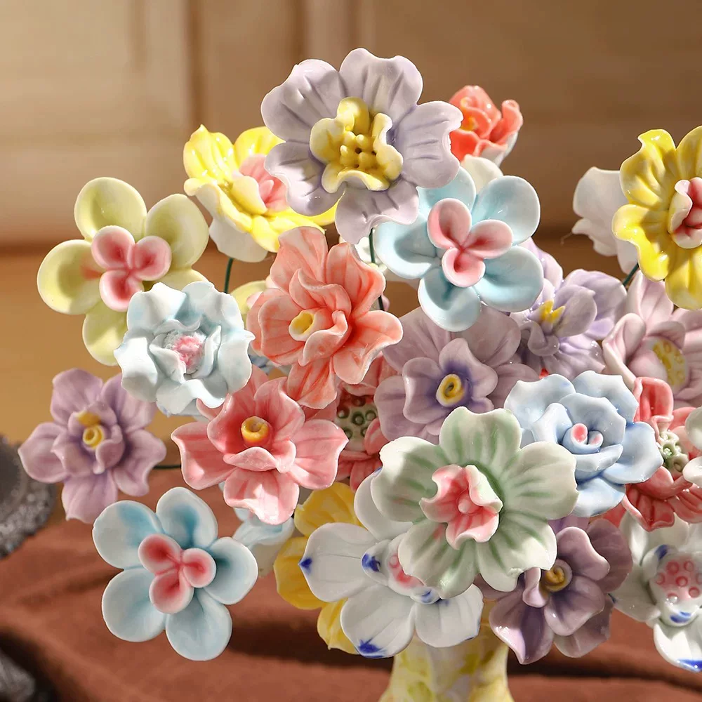Керамические цветы Jingdezhen ручная работа, вечные цветы, керамика высокой температуры, имитационные цветы, настольные украшения, флористика, оптовая продажа