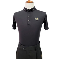 Tanglang dance suit mens collared black half-sleeved modern dance ballroom dance Latin dance ballroom dance stretch mens T-shirt