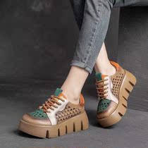Yerconn Thick Bottom Hollowed-out Single Shoe Woman 2022 Spring 100 Lap Retro Genuine Leather Pine Pastry Sandals Casual Dongle Shoes Woman