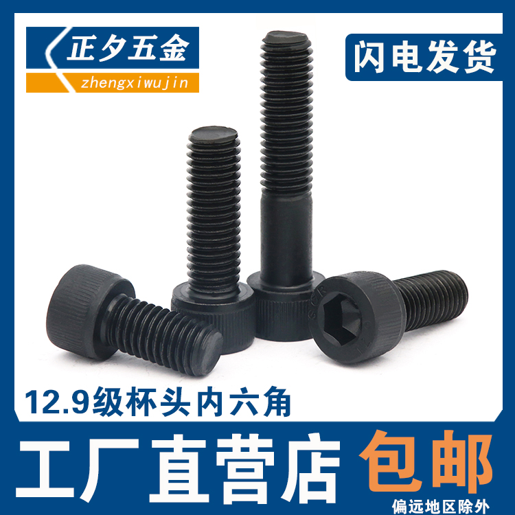 12 Grade 9 hexagon socket head screws black cylinder head bolts M3M4M5M6M8M10M12 high strength cup head screws