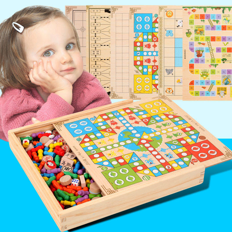 Checkers flying chess gobang beast chess table games multi-function chess children students educational wooden toys