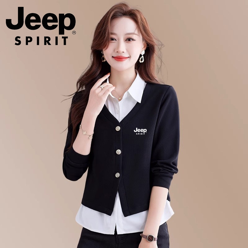 Jeep Two-Piece Shirt for Women, Long-Sleeved Shirt, 2026 Spring and Autumn Style, Middle-Aged Mother's Clothing, Stylish Loose Top