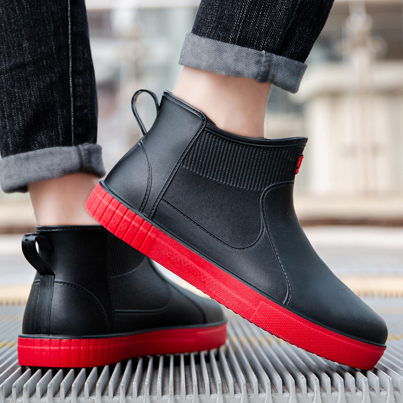 Rain boots men's fashion non-slip waterproof shoes short rain boots outdoor fishing car wash rubber shoes men's work medium water boots