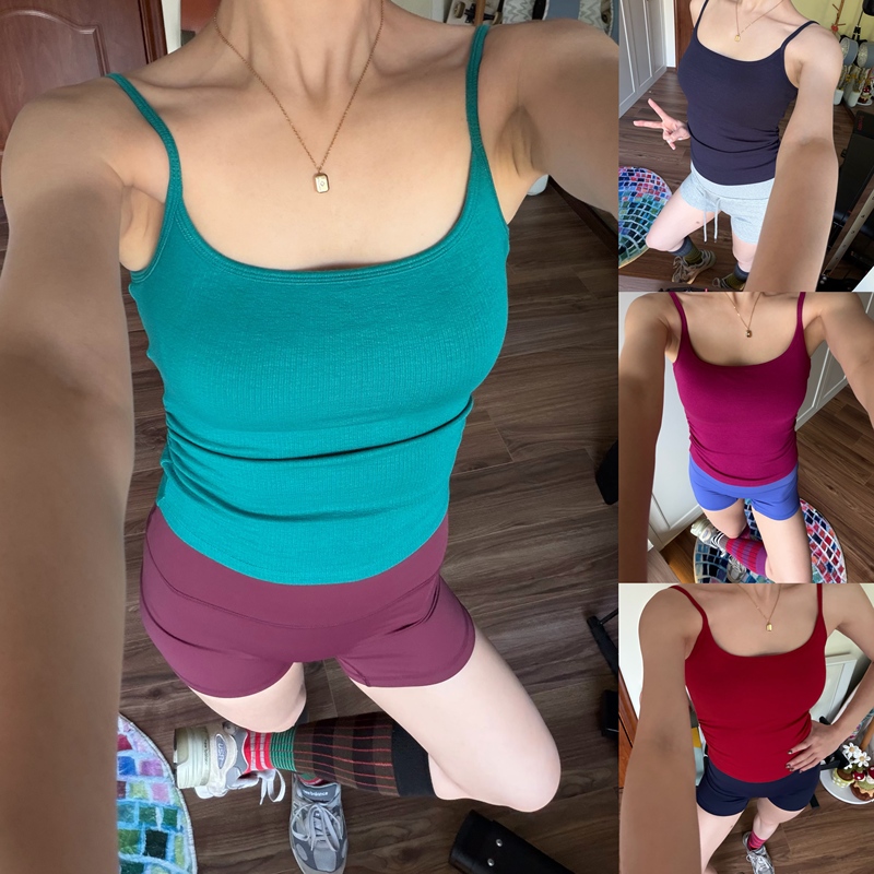 Ginngym Large U-Neck Spaghetti Strap Camisole with Fixed Cups, Waist-Cinching, High Elasticity, Breathable for Yoga and Fitness