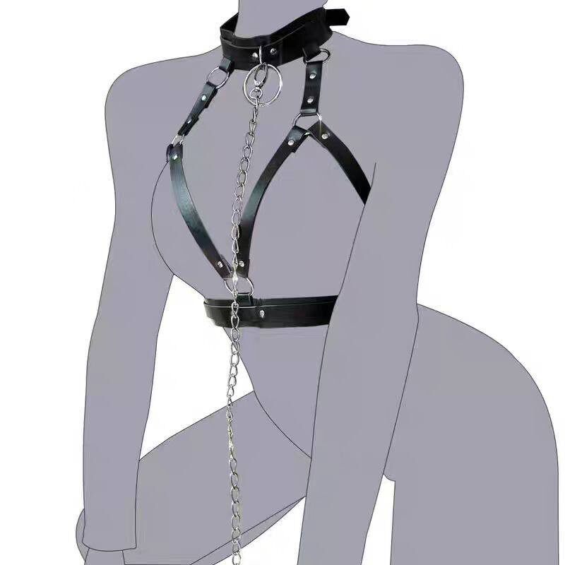 ダークでユニークなチョーカーネックレス、トレンディでクールな衣装、鎖骨チェーン、トラクションネックリング、ベルカラー、女性用トラクションロープ。