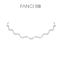 Fanci Fan Qi Silver Jewelry (Fantasy Heart and Moon Series) Heart and Moon Love Clavicle Chain Pink Silver Gift for Girlfriend