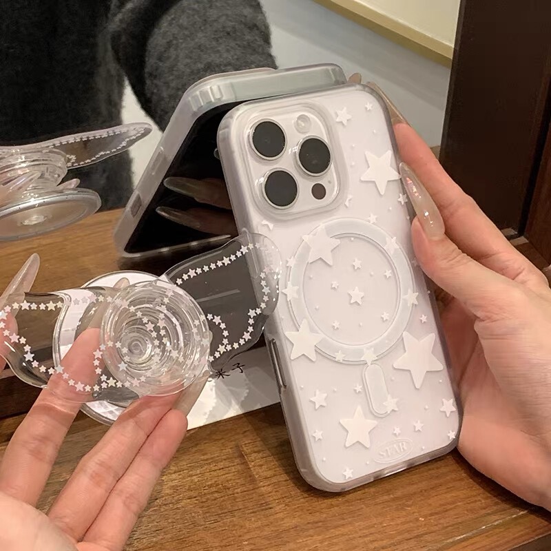 Creative White Five-Pointed Star Case Suitable for Apple 16 Pro Max Phone Case iPhone 15 Pro Max Matte Translucent 14 Pro Hard Case with Soft Edges 13 Large Hole 12 Anti-Drop Protective Case 17 Pro
