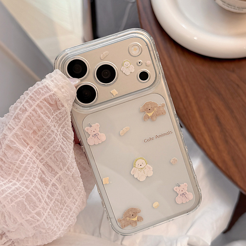 [Integrated Button] Ins-Style Cartoon Cute Bunny Transparent Phone Case for iPhone 17 Pro Max, Apple 16 Pro Max Silicone Soft Case, 15 Heart-Shaped Border, 14 Anti-Drop Protective Case