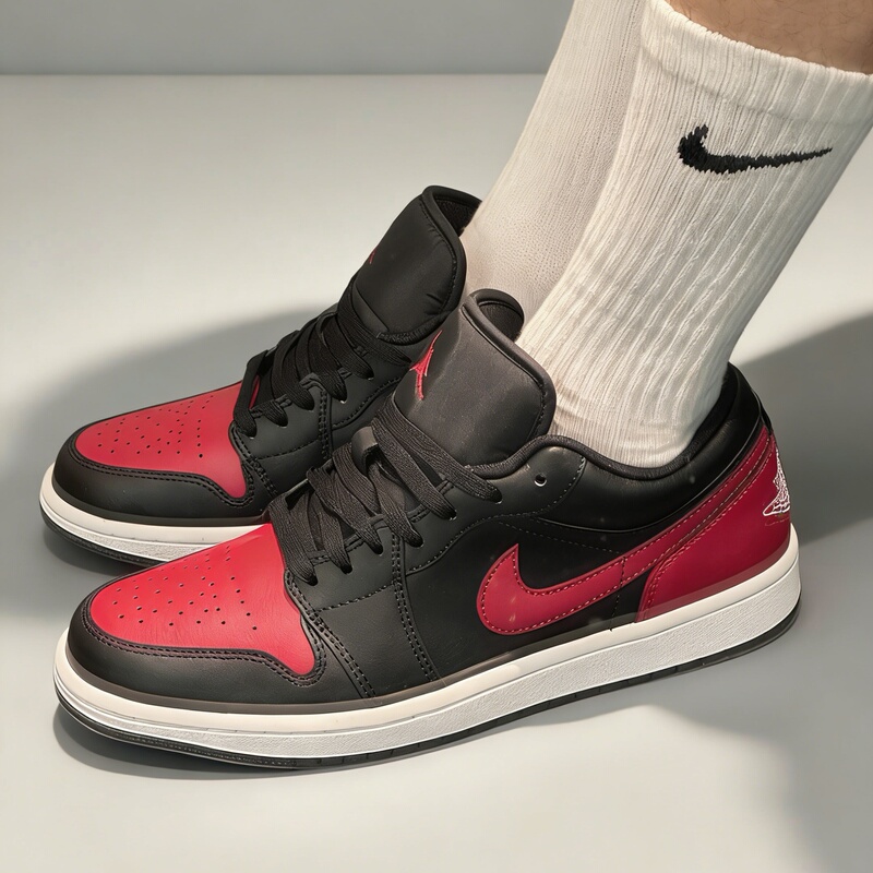 Nike Air Jordan 1 Aj1 Low Black and Red Low-Top Wear-Resistant Retro Basketball Shoes for Men 553558-067