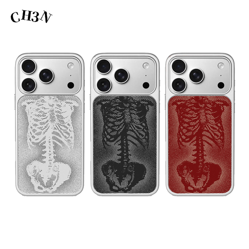 Ch3N·Skull Series Iphone17/16Promax Phone Case, Artistic Gothic Style, Apple 15 Niche Electroplated Silver Creative High-End Feel, 14 Apple 13 New Model Personalized Anti-Drop Protective Case