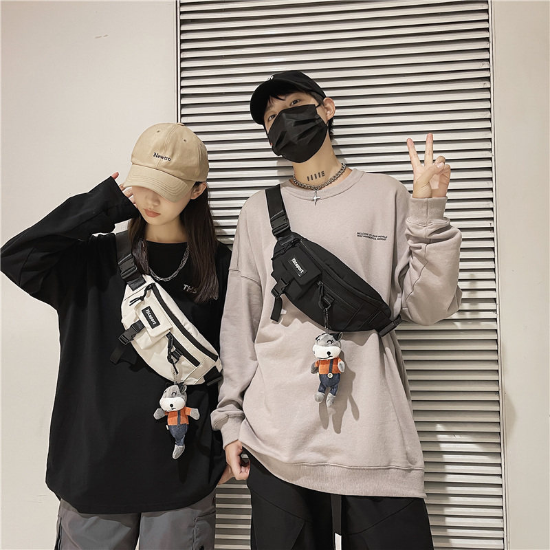 Japanese tide bag boys skewed bag sports large capacity in one shoulder bag running pocket