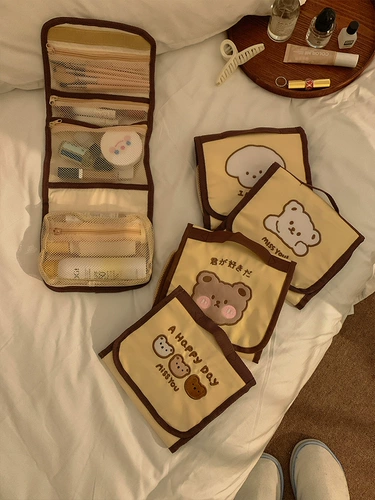 Милая складная косметичка, портативная вместительная и большая сумка через плечо, сумка для хранения для путешествий, с медвежатами, коллекция 2023, премиум класс