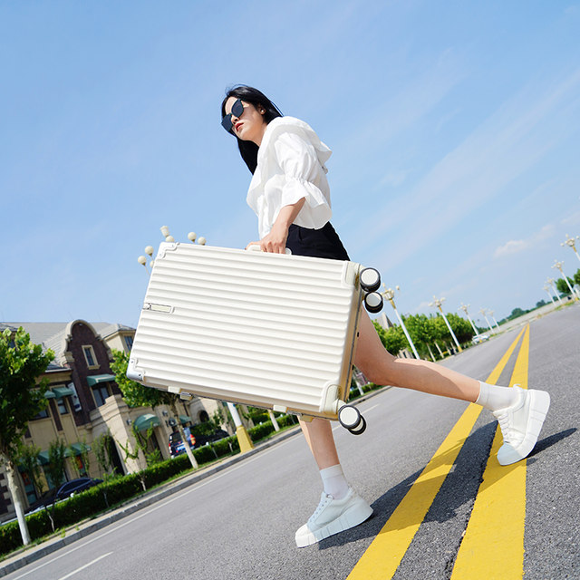 Luggage suitcase for women 2023 new aluminum frame silent universal wheel suitcase male Internet celebrity student 20-inch leather suitcase trolley case