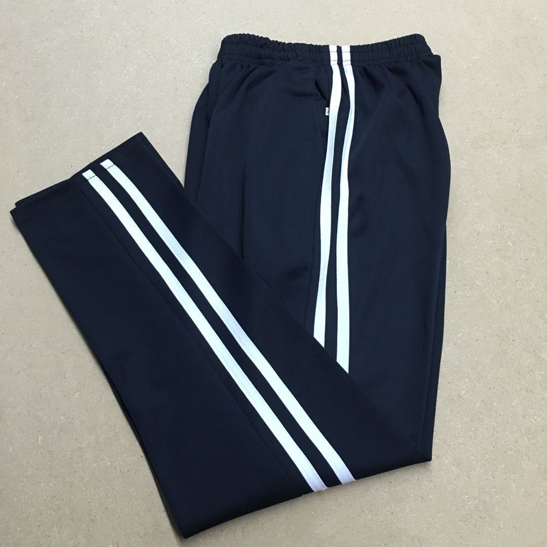Hide Cyan School Pants Two Bars Double White Bar Junior High School Middle School Athletic Pants Men And Women Loose Straight Drum School Uniform Pants