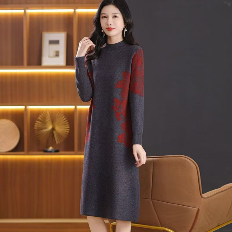 Jinlara French-Style Light Luxury Chic Knit Dress, Autumn and Winter, Half-High Collar, Over-The-Knee Long, Base Layer, Plus Size, Elegant Jinlara French-Style Light Luxury Chic Knit Dress, Autumn and Winter, Half-High Collar, Over-The-Knee Long, Base Layer, Plus Size, Elegant