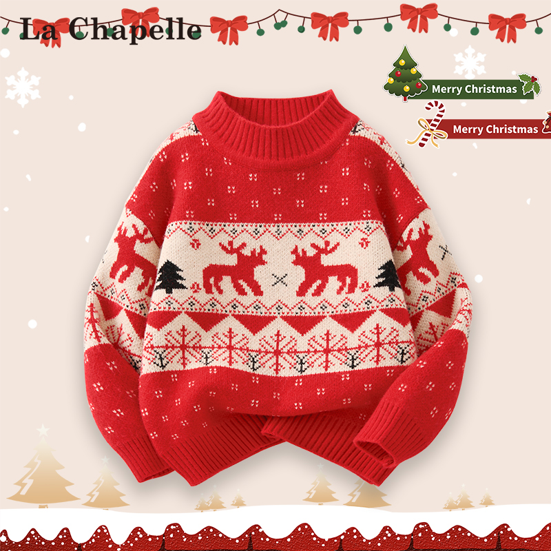 La Sciabelle Christmas children's costumes to wear a thickened beating undershirt winter dress girl boy red sweater-Taobao