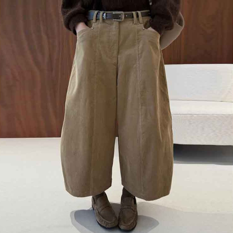 Autumn New Corduroy Casual Pants Wide-Leg Pants for Women 2026 Retro High-Waisted Slimming Loose Balloon Pants Cropped Pants